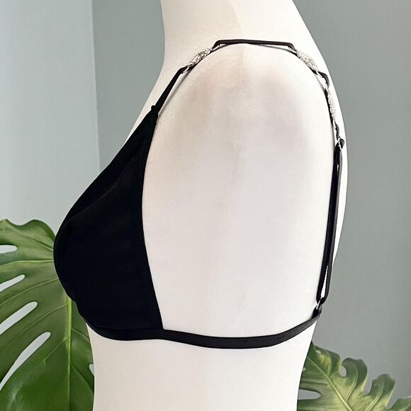 Black and silver heart triangle bralette with adjustable straps size small - Picture 3 of 7